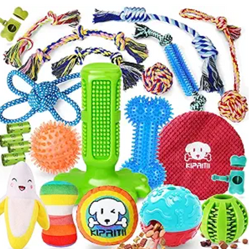 KIPRITII Dog Chew Toys for Puppy - 23 Pack Puppies Teething Chew Toys for Boredom, Pet Dog Toothbrush Chew Toys with Rope Toys, Treat Balls and Dog Squeaky Toy for Puppy and Small Dogs
